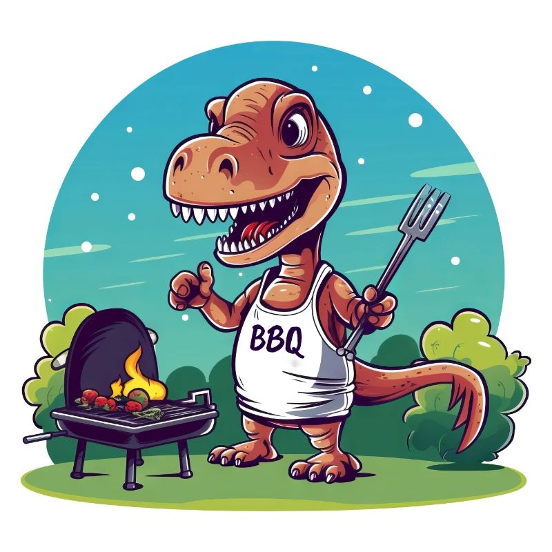 Cute Comic Dino beim Grillfest
