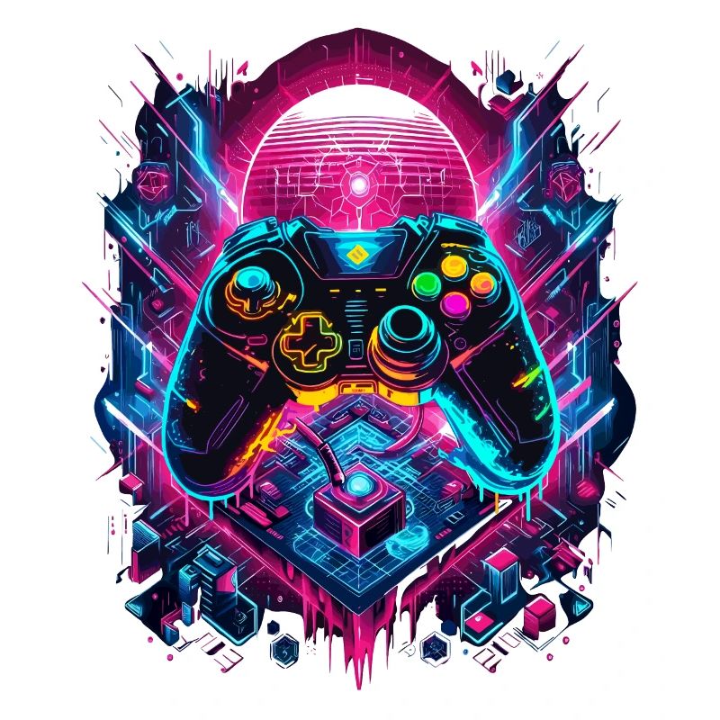 Vibrant Cyberpunk Gaming Controller Grafik