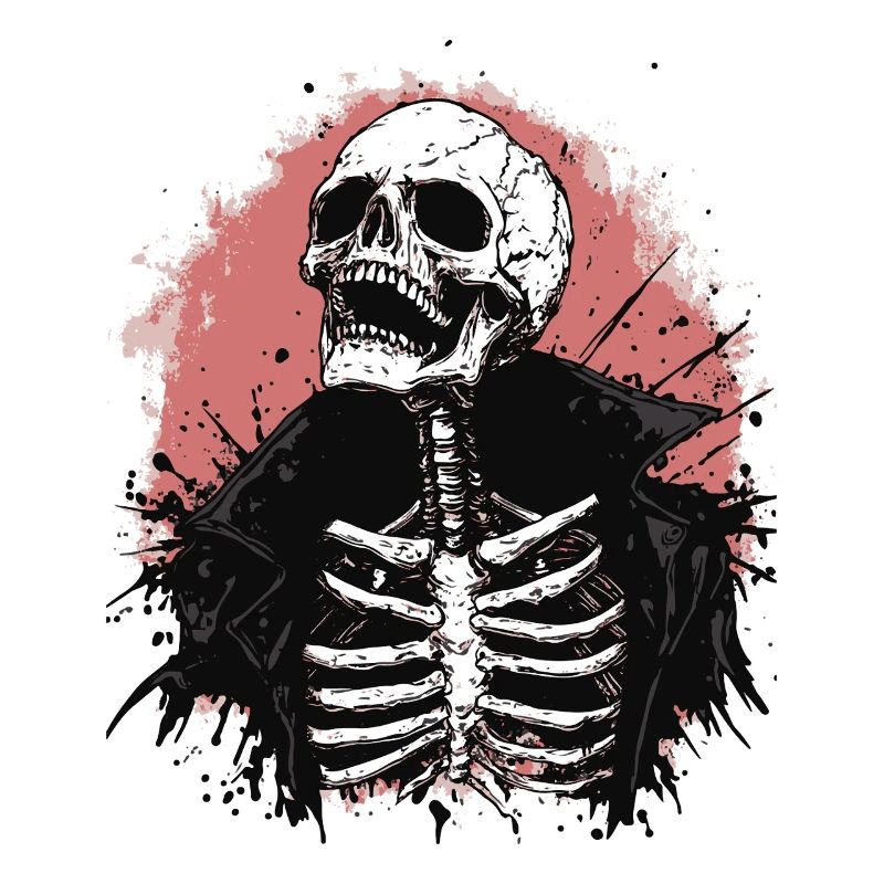 Skelett mit Lederjacke im Punk-Horror-Stil