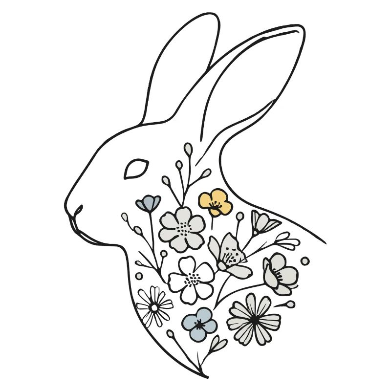 Lapin de Pâques avec des fleurs style rétro
