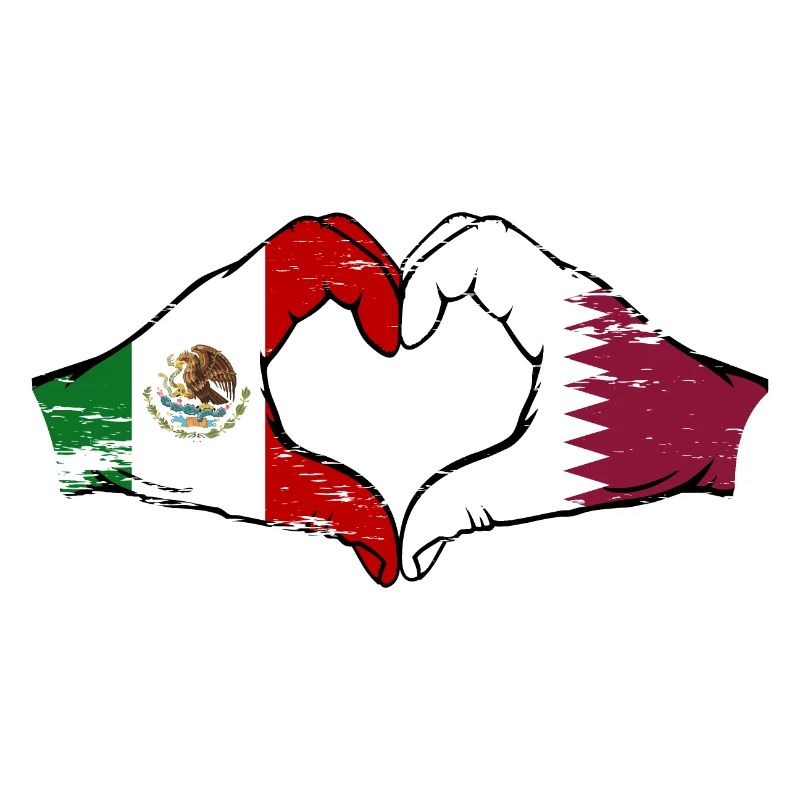 Mexique Qatar drapeau mains forme de coeur utilisé