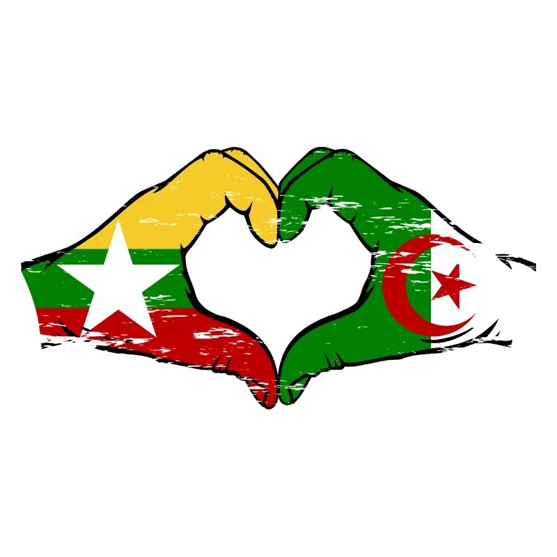 Myanmar Algérie drapeau mains forme de coeur utilisé