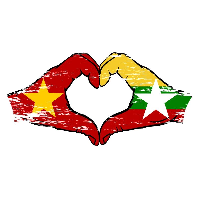 Vietnam Myanmar drapeau mains forme de coeur utilisé