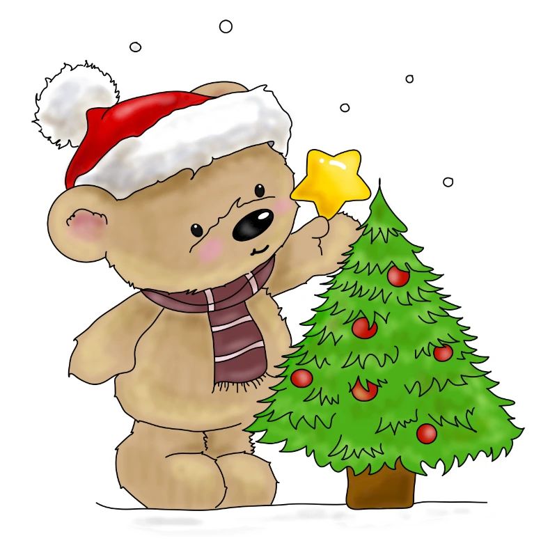 Bear decorates Christmas tree