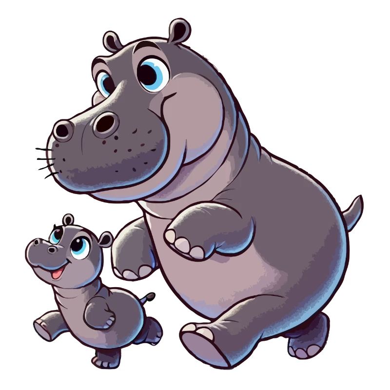 Nilpferd-Mutter mit herumtollendem Kind