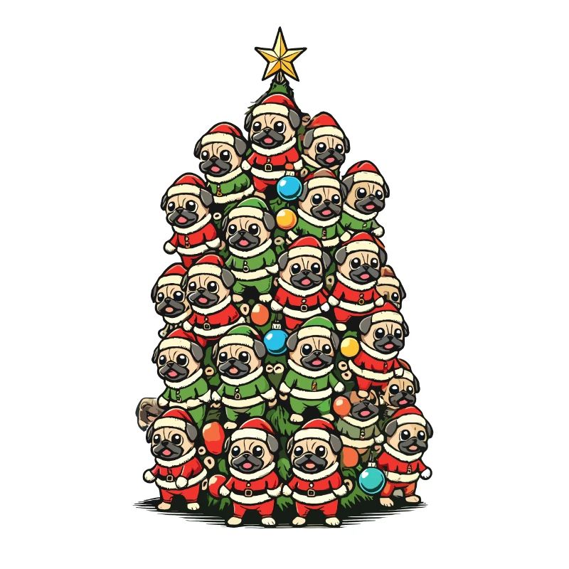 Fröhlicher Mops Weihnachtsbaum