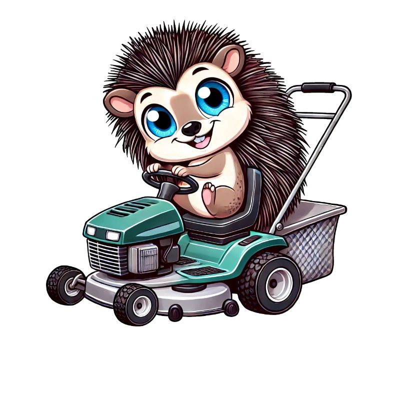 Igel auf Traktor Gartenbau Rasenpflege