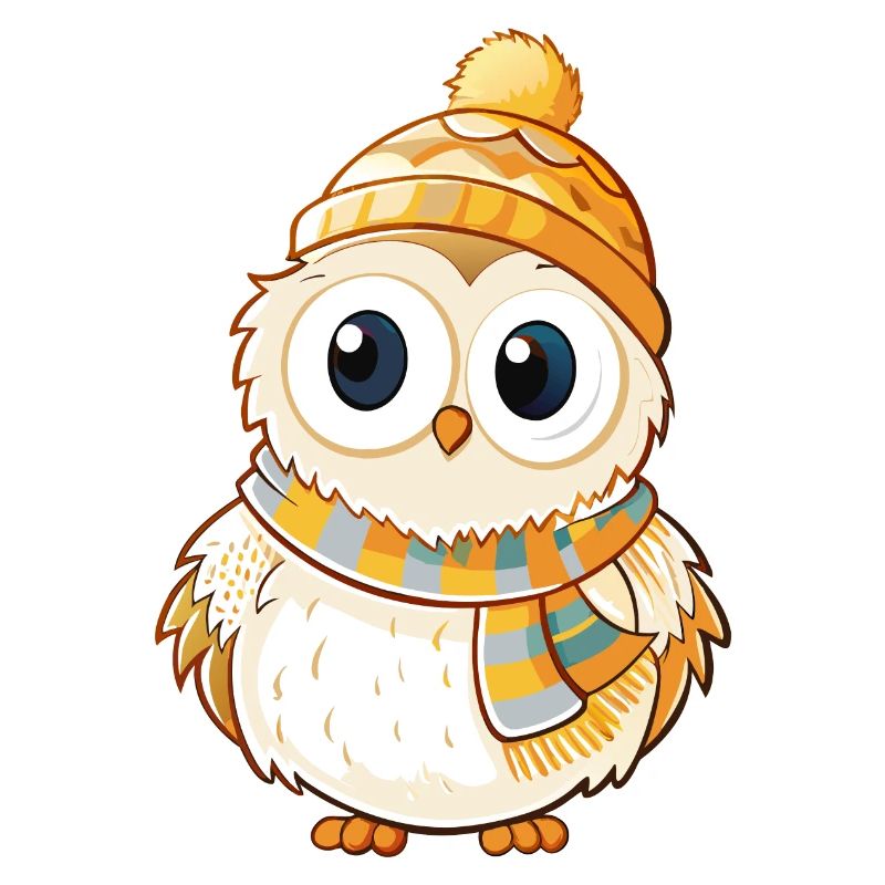 Chouette mignonne avec écharpe et chapeau à pompon.