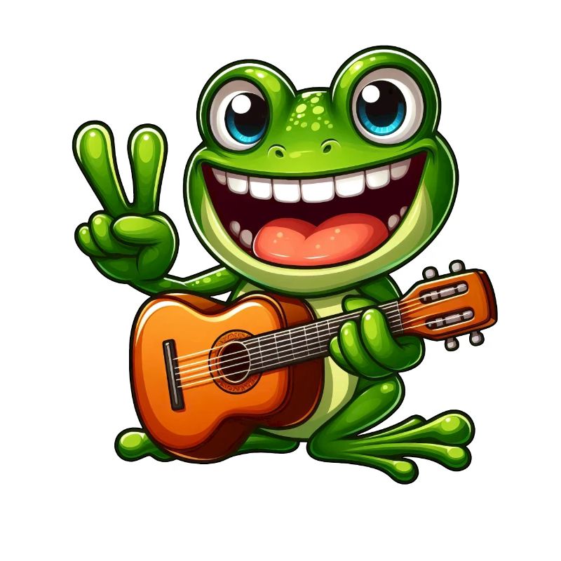 Frosch Gitarre Gitarrist Süß Comic Musiker Peace