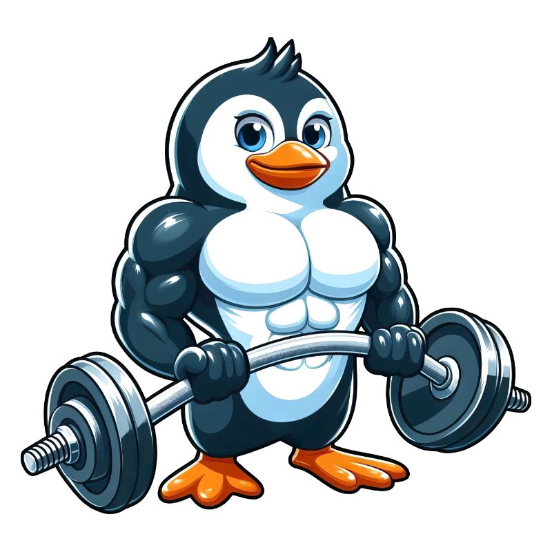 Strong Penguin Weightlifting Comic Cartoon