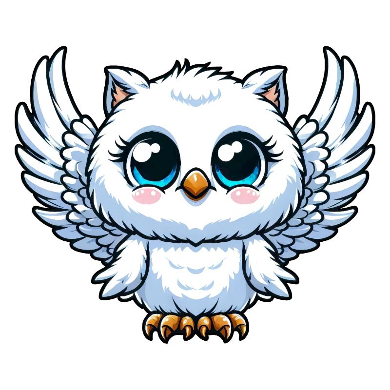 Süße Schneeeule blaue Augen Engel Cartoon