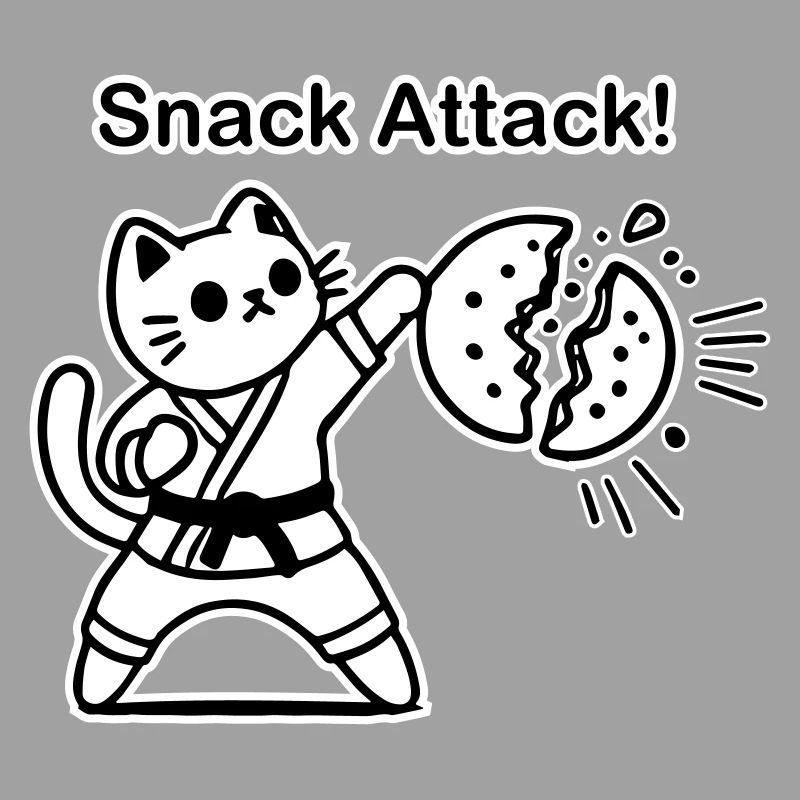 Karate Cat punching a cookie - Snack Attack Design