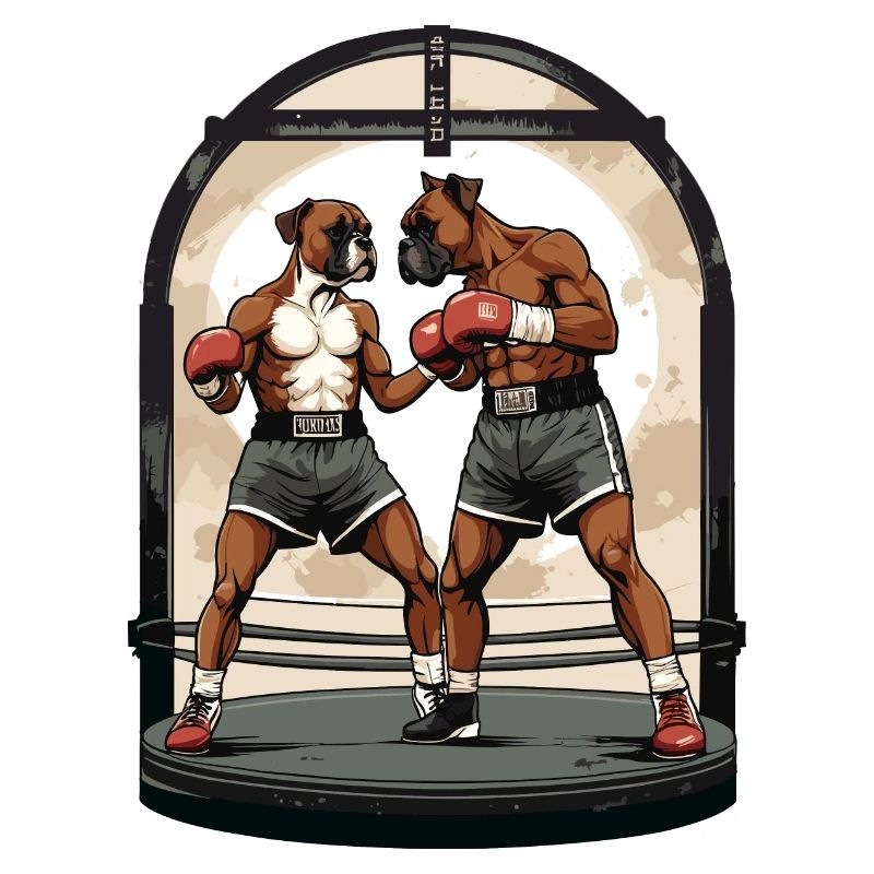Chiens sur le ring de boxe