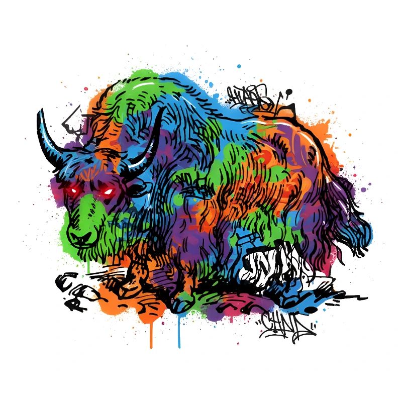 Rainbow Yak Graffiti Pattern