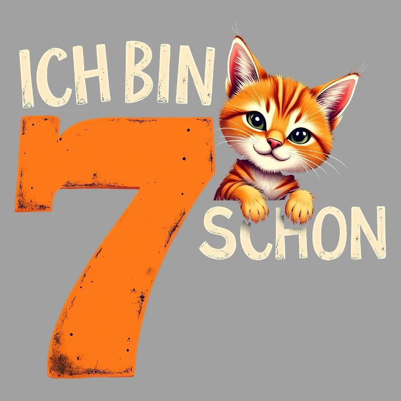 7. Geburtstag Mädchen Junge Katze Ich Bin Schon