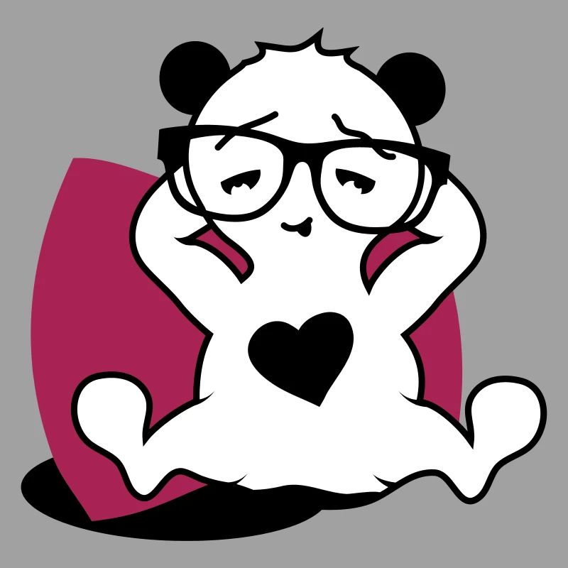 Panda with nerd glasses and heart button while relaxing