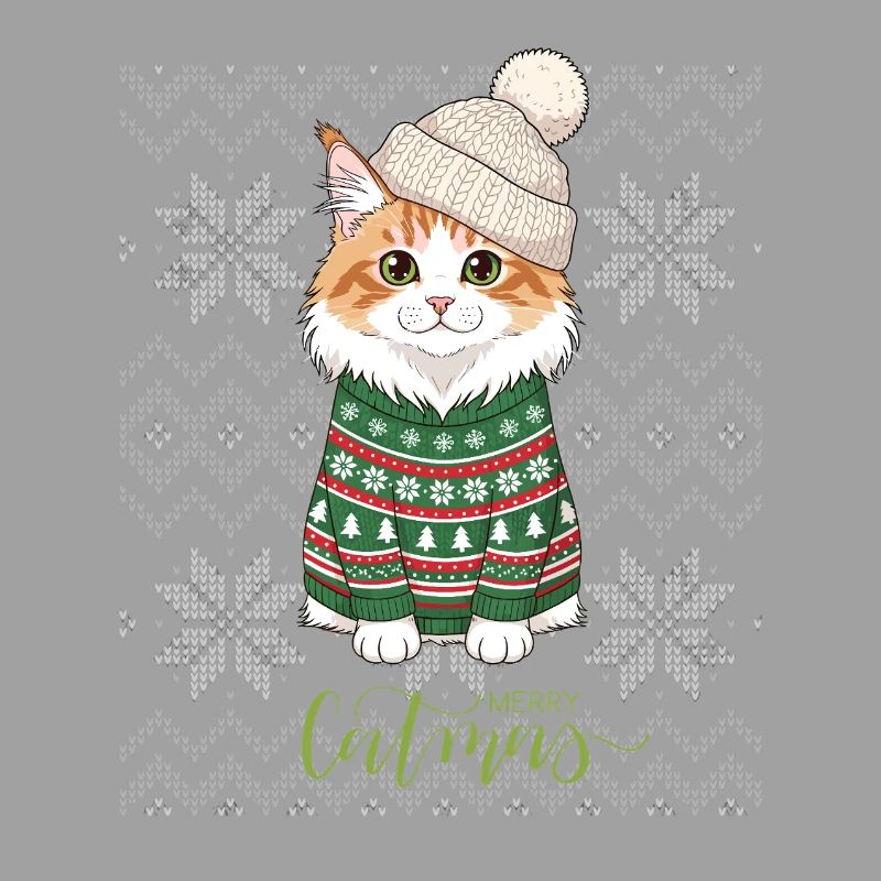 Chat Noël en pull vert et beige