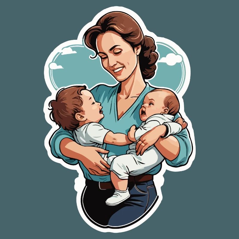 Liebevolle Mutter mit Zwillingsbabys