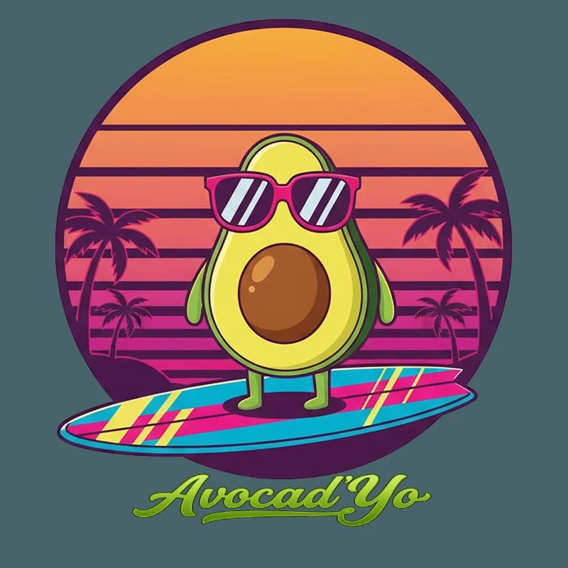Surf d’avocat devant un coucher de soleil rétro
