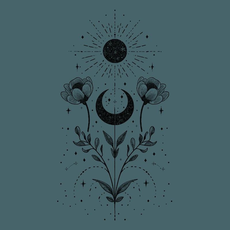 Boho sun and moon with floral elements