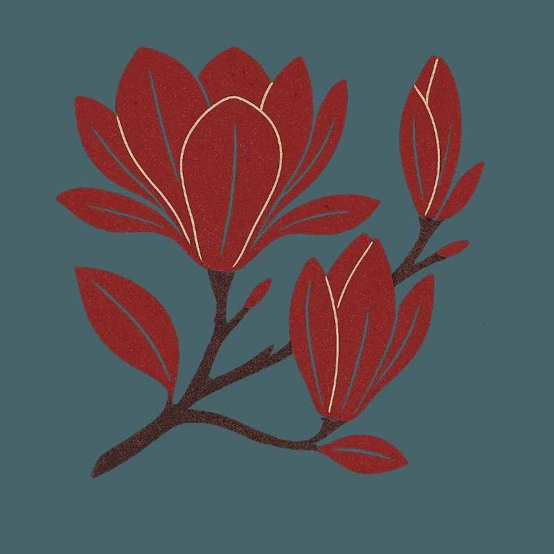 Red Magnolia Branch Pattern
