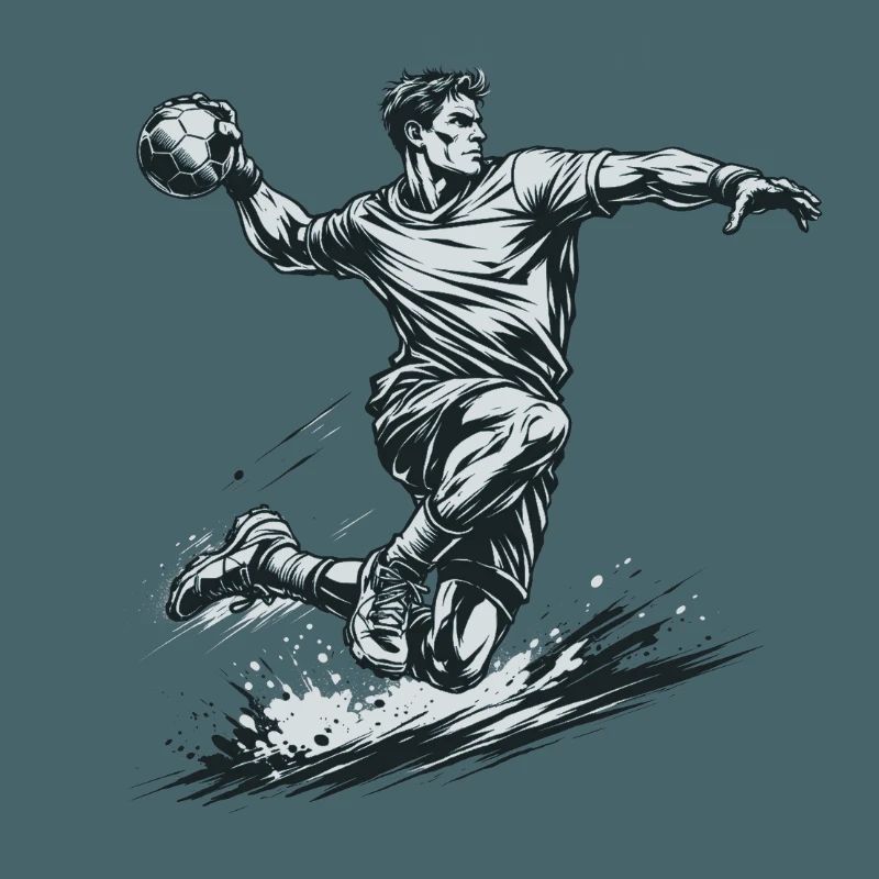 Dynamic handball player in comic style