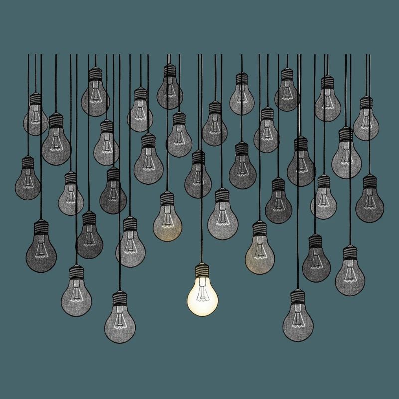 Grey bulb array with unique brightness