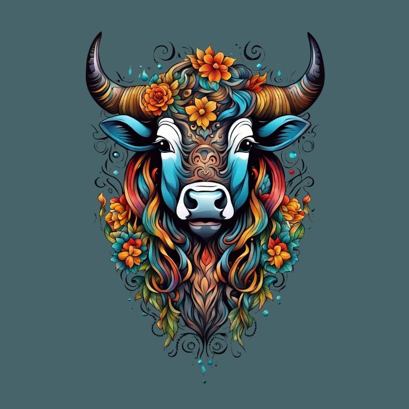 Bison couvert de fleurs dans un éclat de couleurs