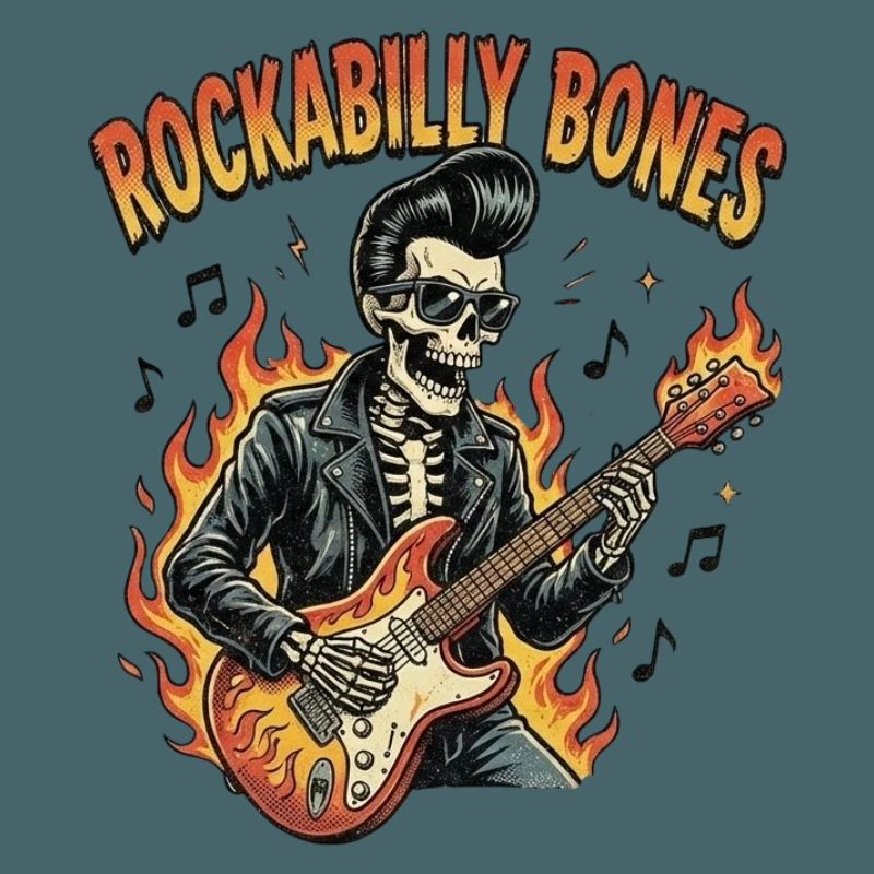 Rockabilly Bones – Retro Comic Skeleton with Burn