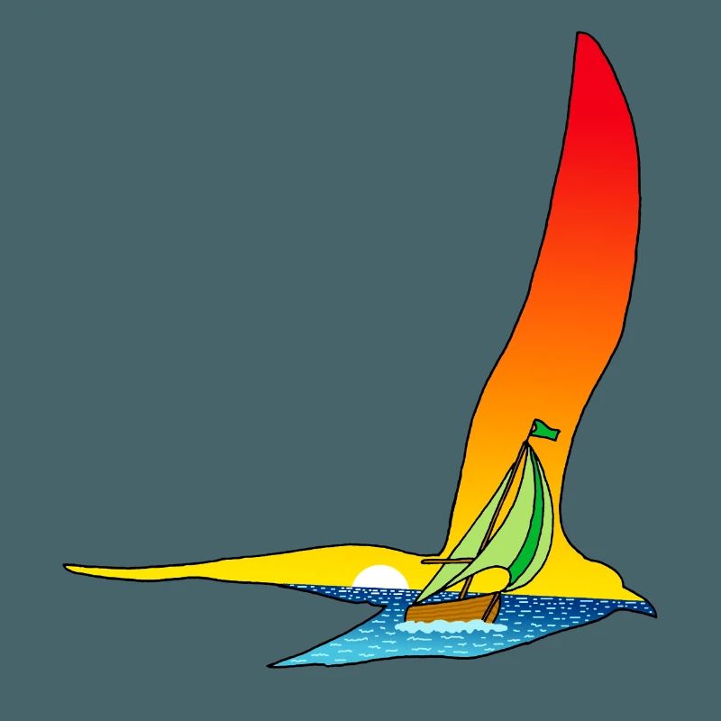Reise eines Vogels und eines Bootes