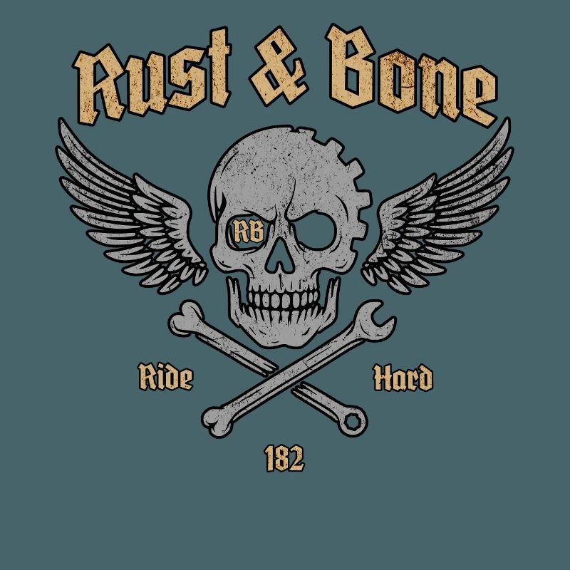 Rust Bone Motorcycle Skull Wing Design
