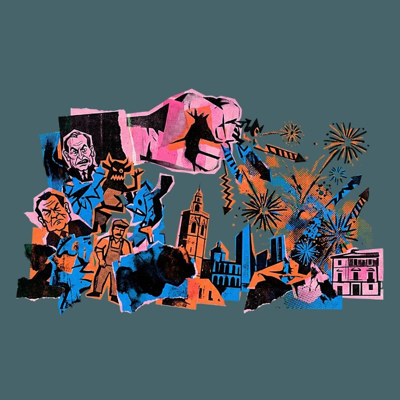 Fallas De Valencia Fireworks Risograph