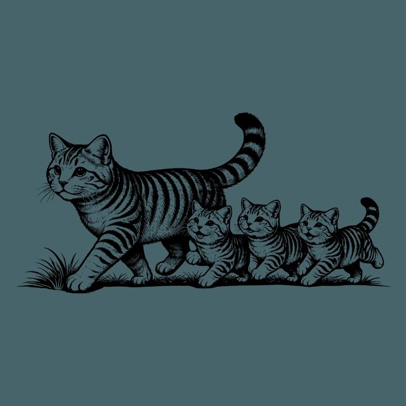Mère chatte avec 3 chatons noirs