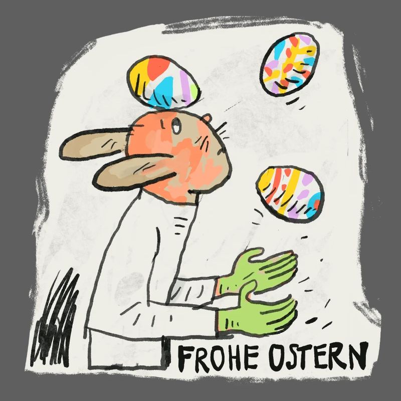 Easter bunny in colorful egg toss