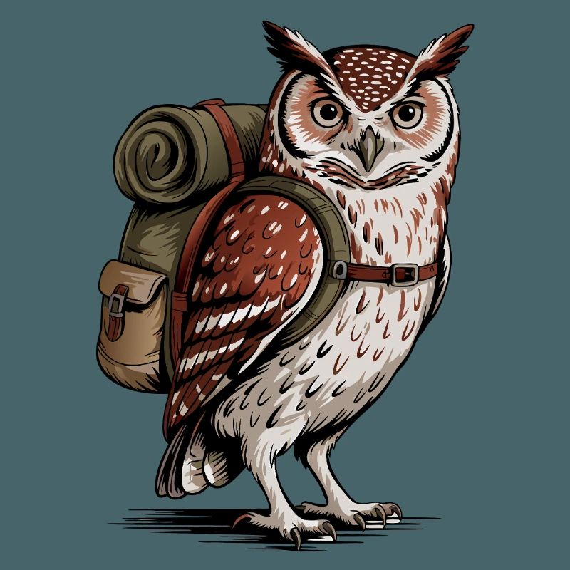 Forest owl with backpack