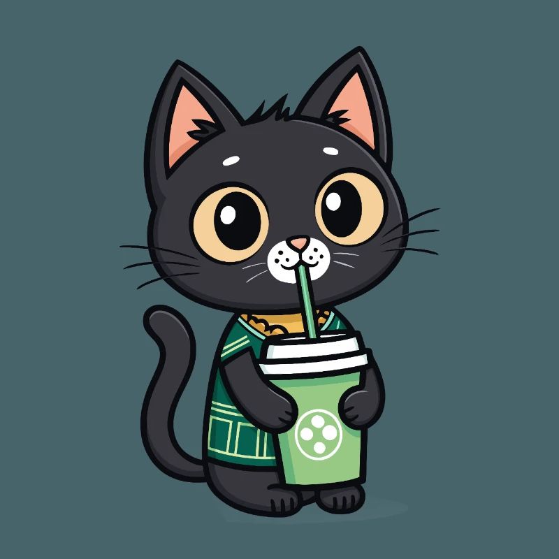 Cute cat with drinking cup drinking bubble tea