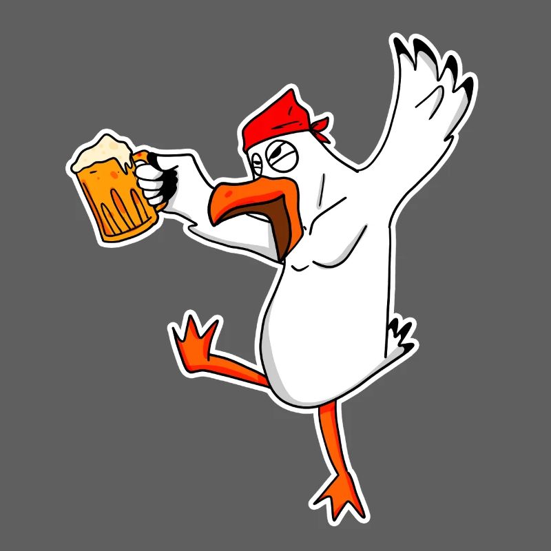 Humorvolle Biergarten Betrunkene Möwe mit Bier