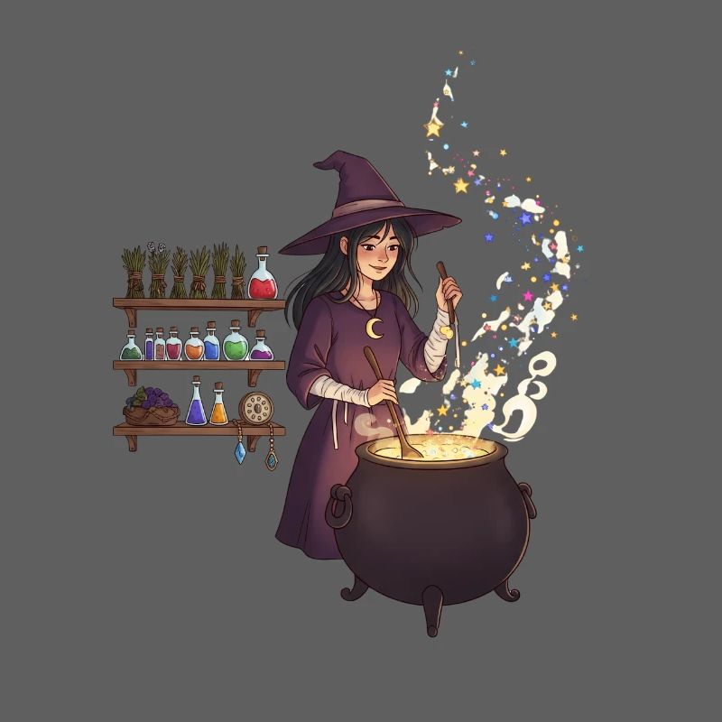 Magical witch casting spells