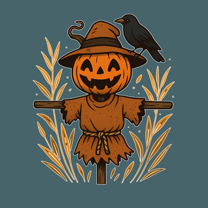 Pumpkin Ghost Scheuch with Raven