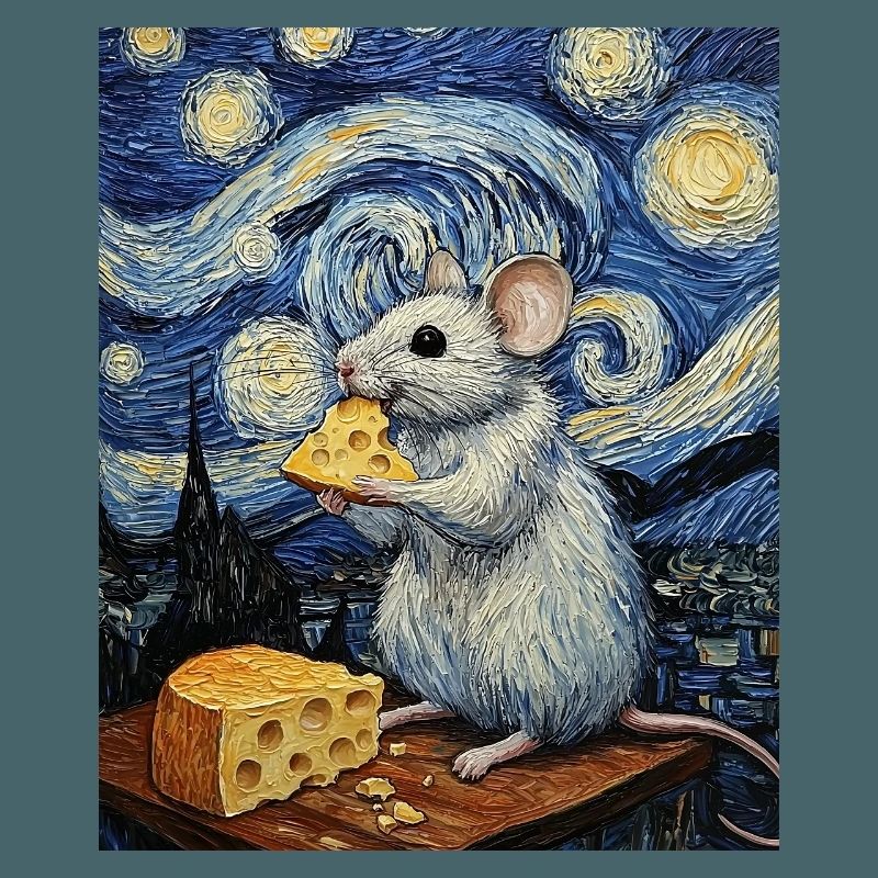 Mouse Eats Cheese Van Gogh Style Starry Night