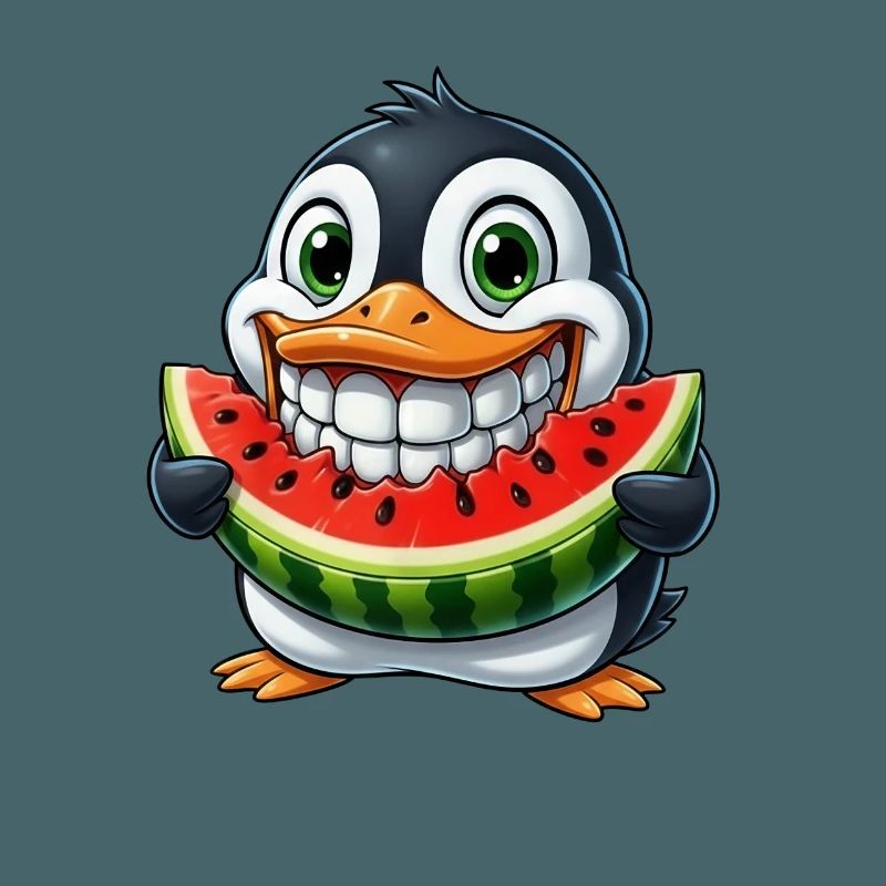 Pingouin joyeux avec pastèque fruit d’été