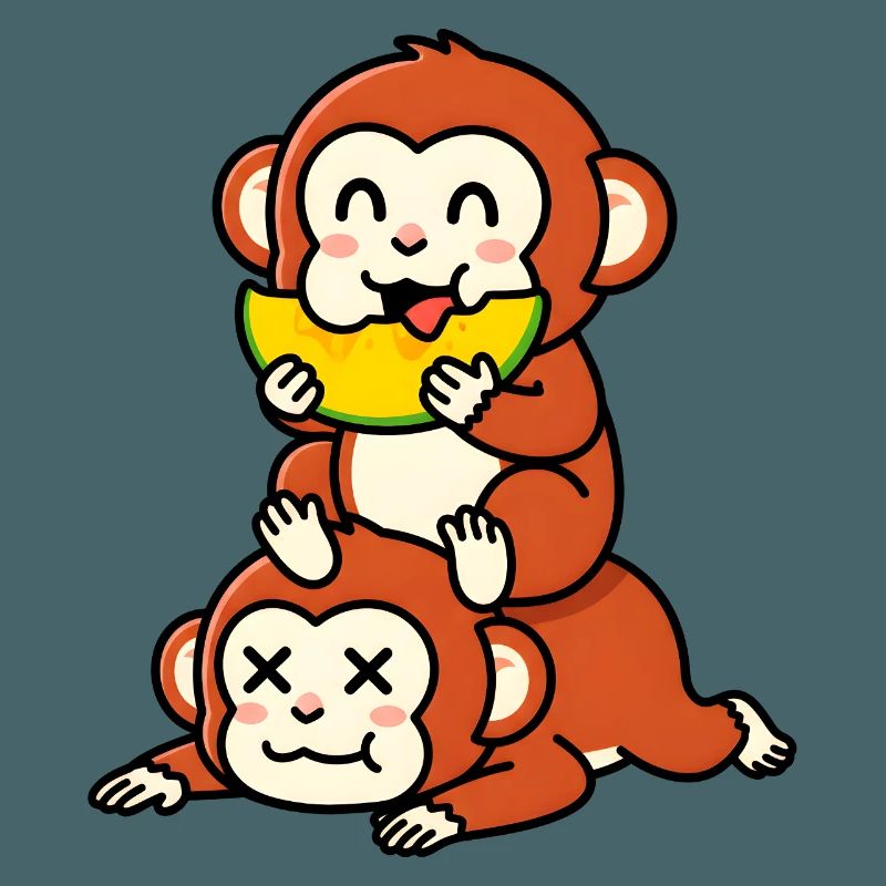 Singe espiègle mangeant de la pastèque sur un ami