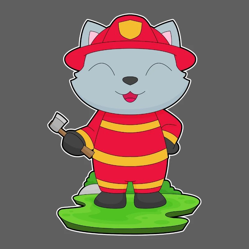 Cat Firefighter Axe Fire Brigade