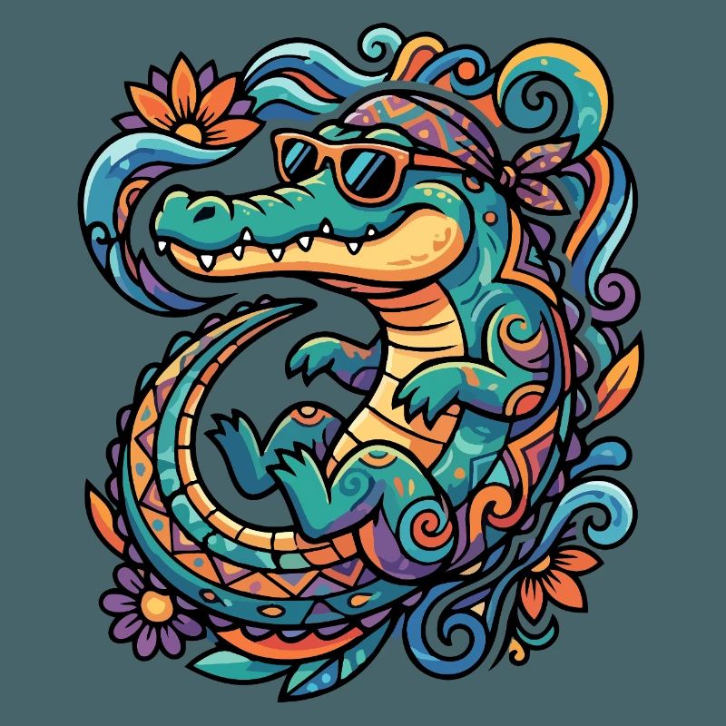 Retro Crocodile Creative Tropics Pattern Summery