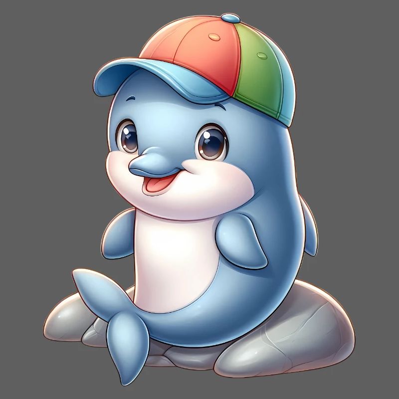 Fröhlicher Delfin mit Regenbogenkappe