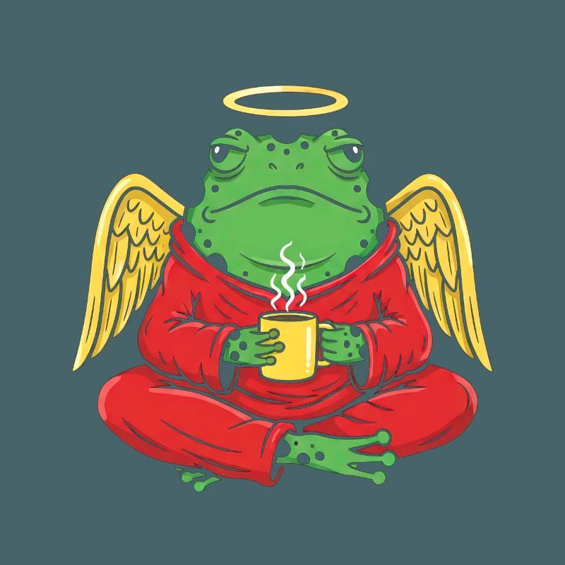 EngelFrosch mit Kaffeetasse