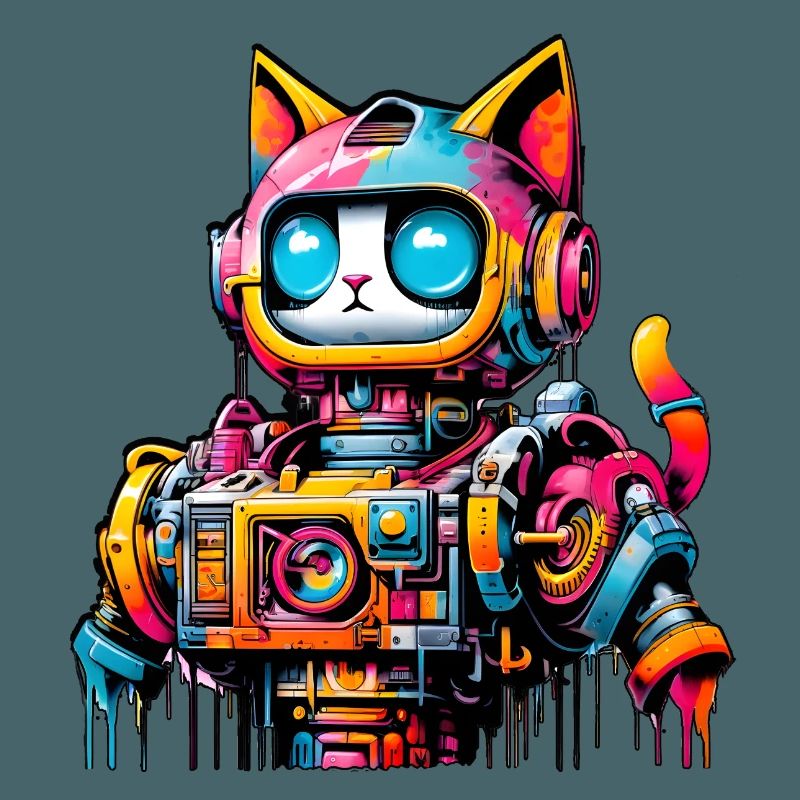 Cat designed as a robot in comic graffiti style