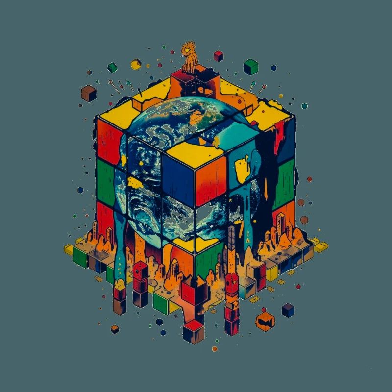 Terre dans le Cube de Blocs de Couleur