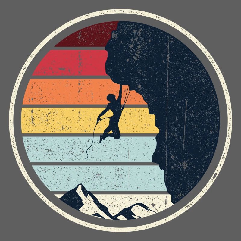 Retro Sunset Climb on Cliff