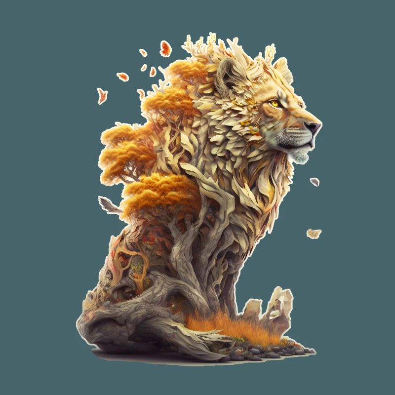 Lion avec des éléments de savane, conception de lion